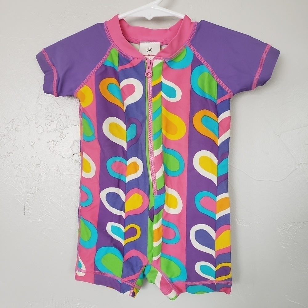 Hanna Andersson Baby Girl 60 Colorful One Piece Outfit Hearts Short Sleeve Zip